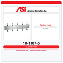 ASI 10-1307-5 Utility Hook Strip – 5 Hooks, 46" Surface Mounted