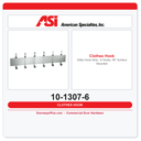 ASI 10-1307-6 Utility Hook Strip – 6 Hooks, 56" Surface Mounted