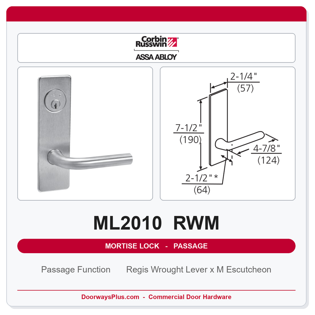 Corbin Russwin ML2010 RWM Passage or Closet Mortise Latchset | Grade 1 Commercial