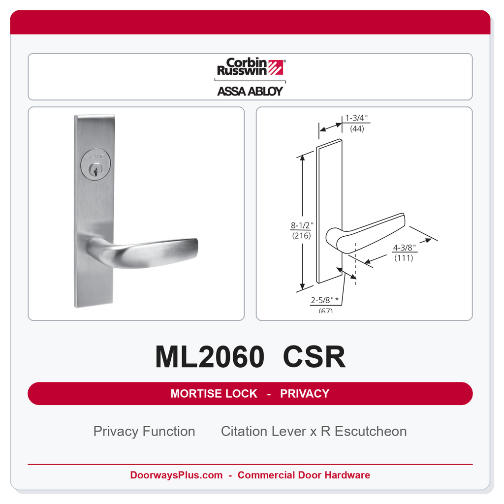 Corbin Russwin ML2060 CSR Privacy Mortise Latchset | Grade 1 Commercial