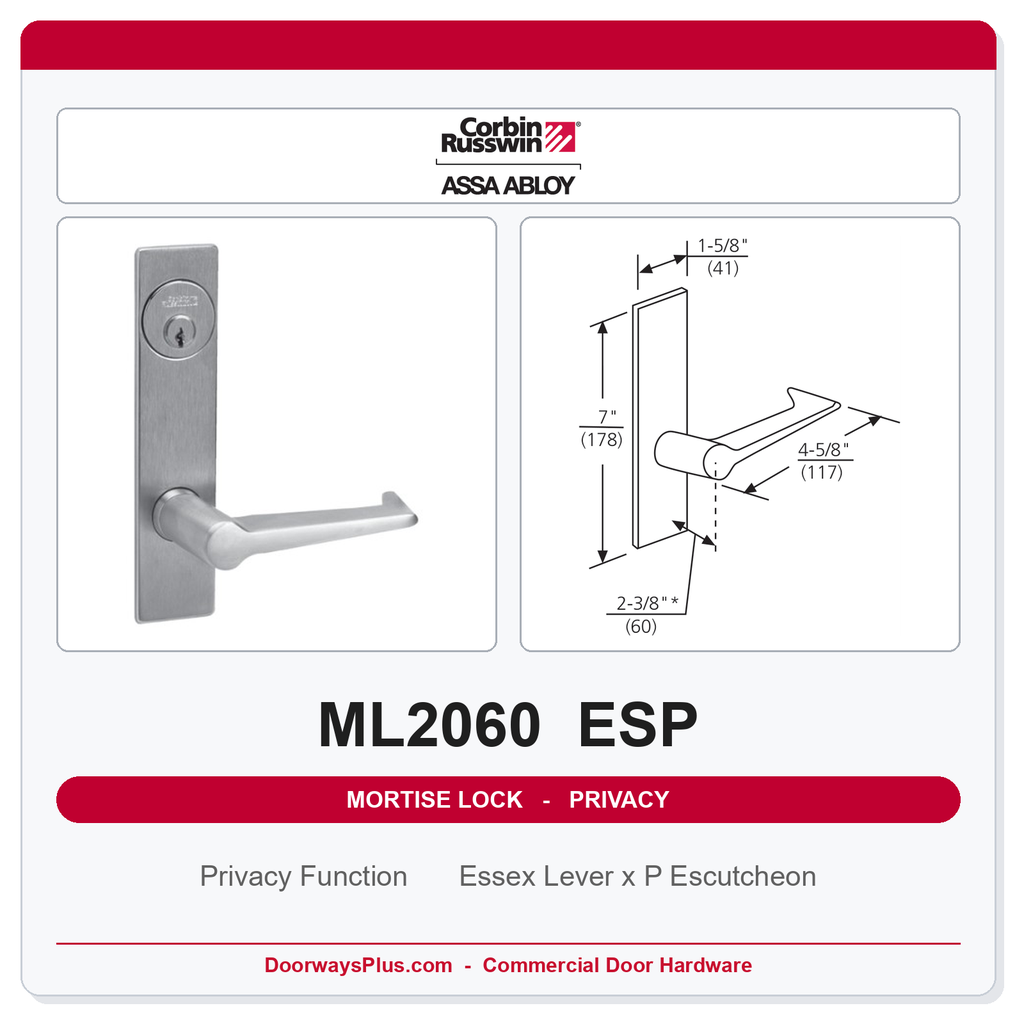Corbin Russwin ML2060 ESP Privacy Mortise Latchset | Grade 1 Commercial