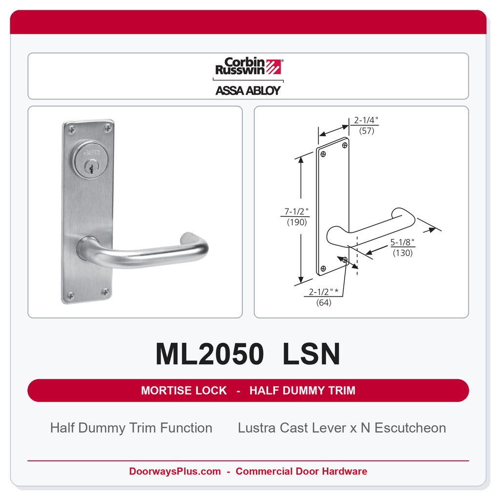 Corbin Russwin ML2050 LSN Half Dummy Trim | Grade 1 Commercial