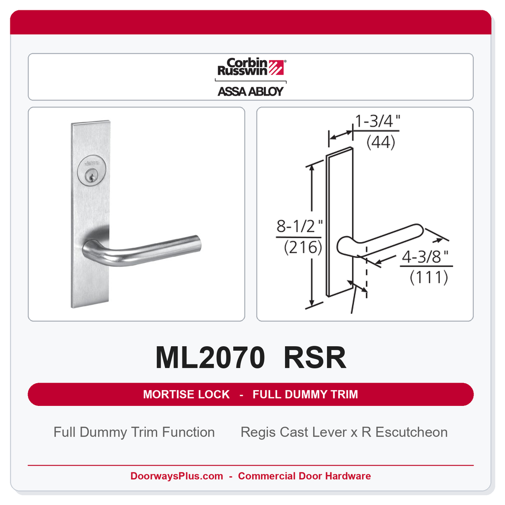 Corbin Russwin ML2070 RSR Full Dummy Trim | Grade 1 Commercial
