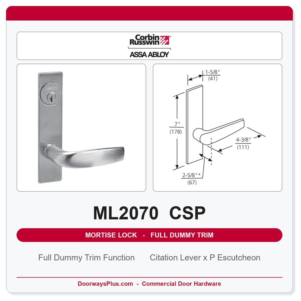 Corbin Russwin ML2070 CSP Full Dummy Trim | Grade 1 Commercial