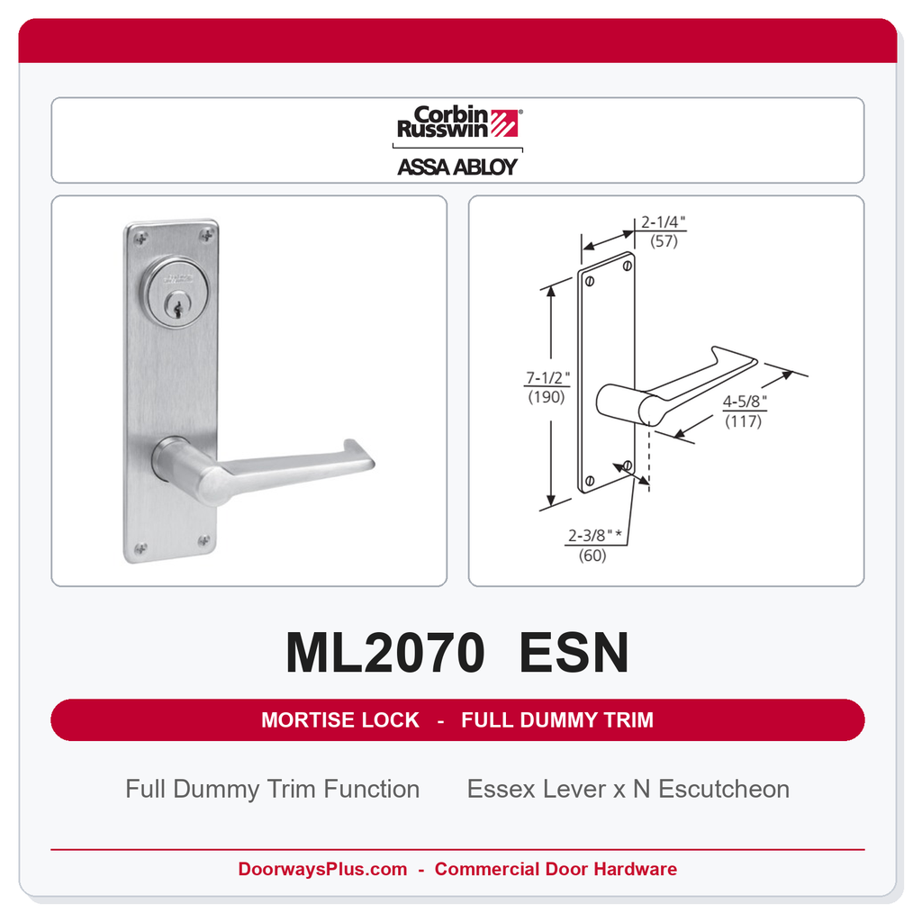Corbin Russwin ML2070 ESN Full Dummy Trim | Grade 1 Commercial
