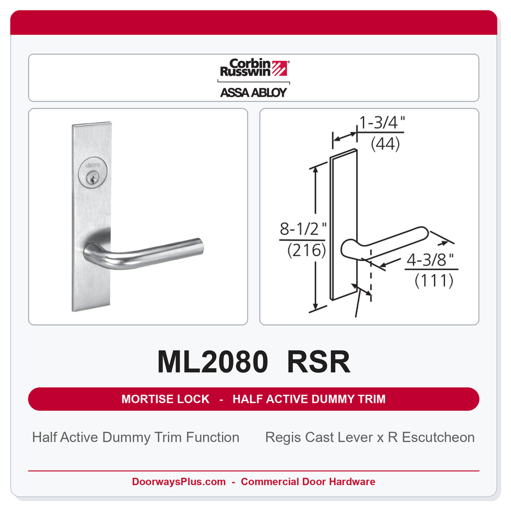 Corbin Russwin ML2080 RSR Half Active Dummy Trim | Grade 1 Commercial