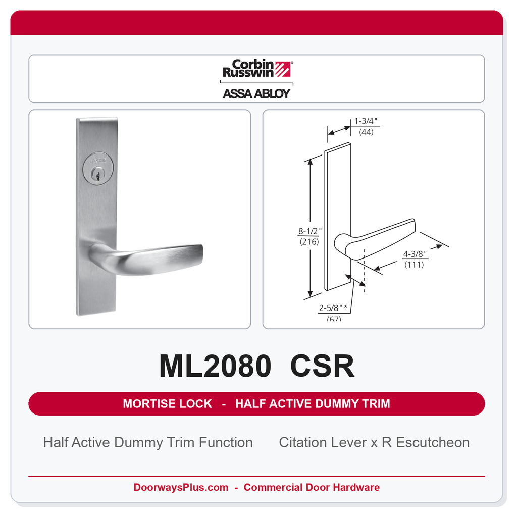 Corbin Russwin ML2080 CSR Half Active Dummy Trim | Grade 1 Commercial