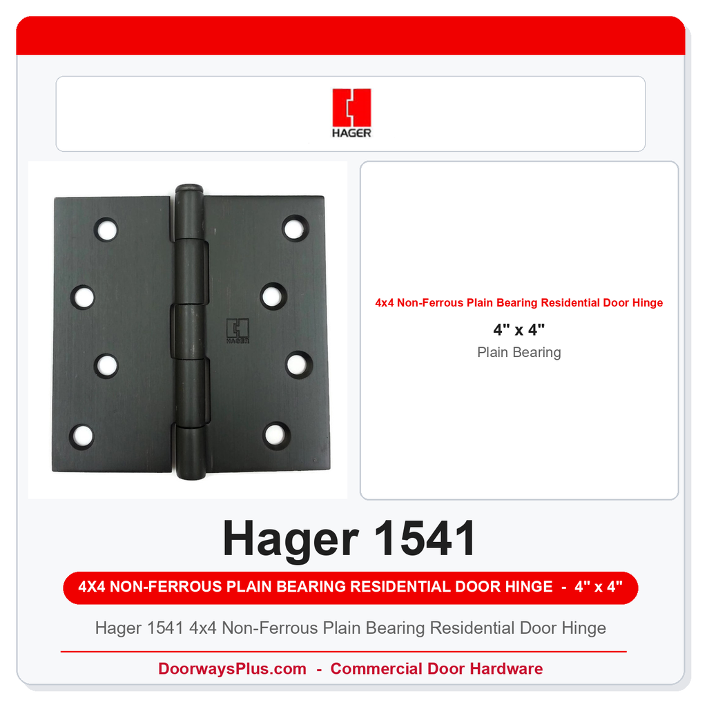 Hager 1541 4x4 Non-Ferrous Plain Bearing Residential Door Hinge – US3, US10R, US15, US32D