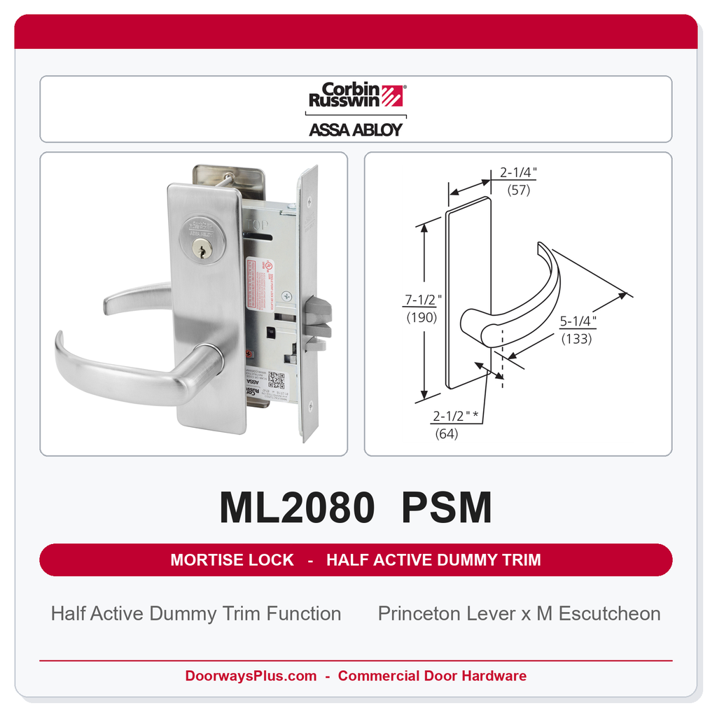 Corbin Russwin ML2080 PSM Half Active Dummy Trim | Grade 1 Commercial