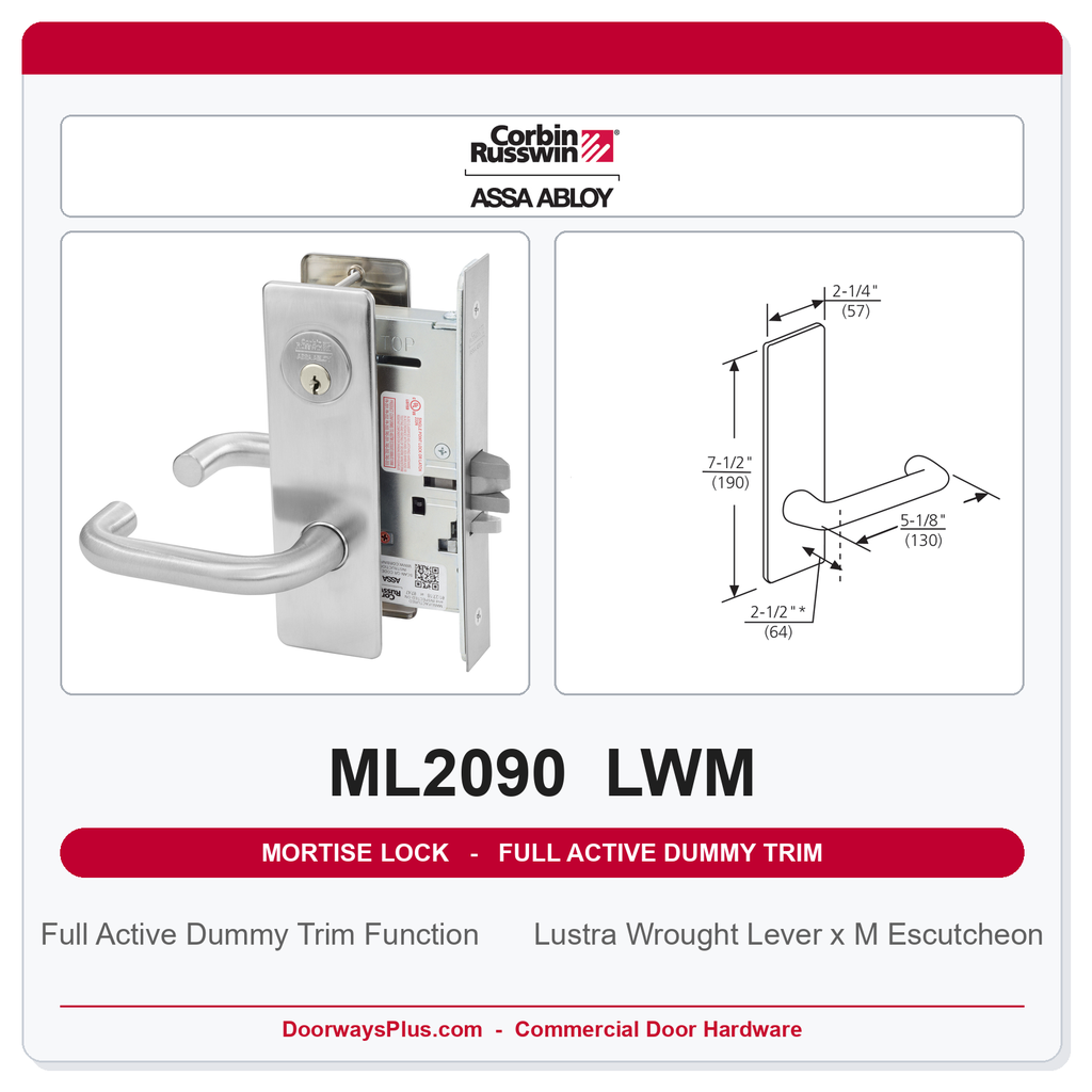 Corbin Russwin ML2090 LWM Full Active Dummy Trim | Grade 1 Commercial