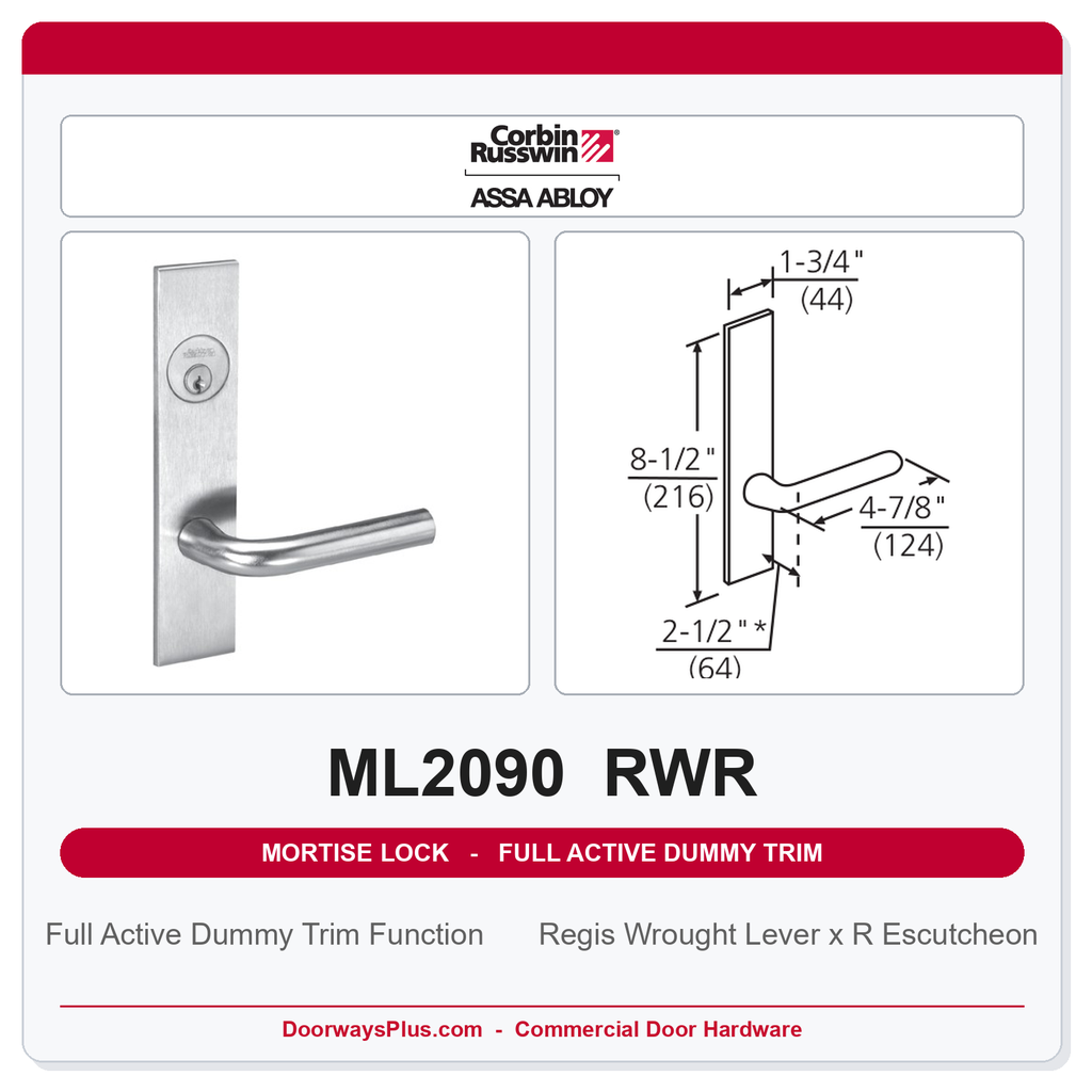 Corbin Russwin ML2090 RWR Full Active Dummy Trim | Grade 1 Commercial