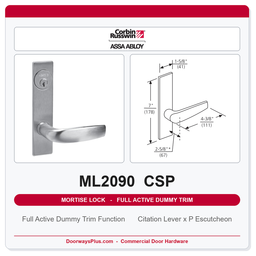 Corbin Russwin ML2090 CSP Full Active Dummy Trim | Grade 1 Commercial