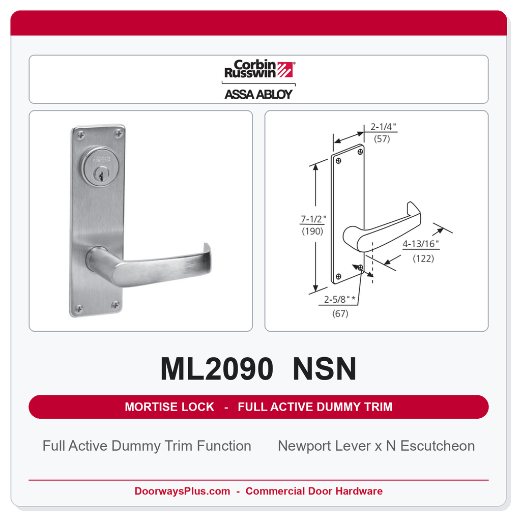 Corbin Russwin ML2090 NSN Full Active Dummy Trim | Grade 1 Commercial