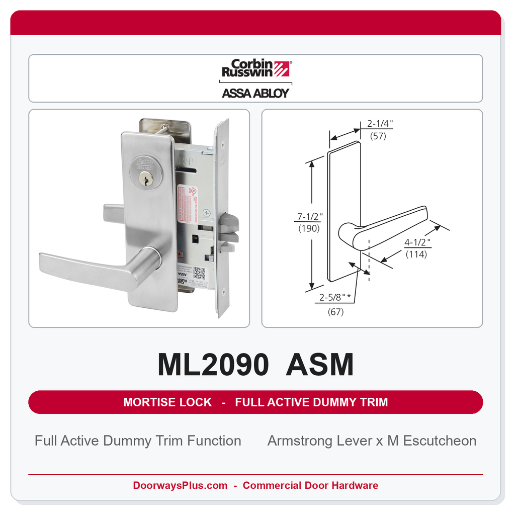 Corbin Russwin ML2090 ASM Full Active Dummy Trim | Grade 1 Commercial