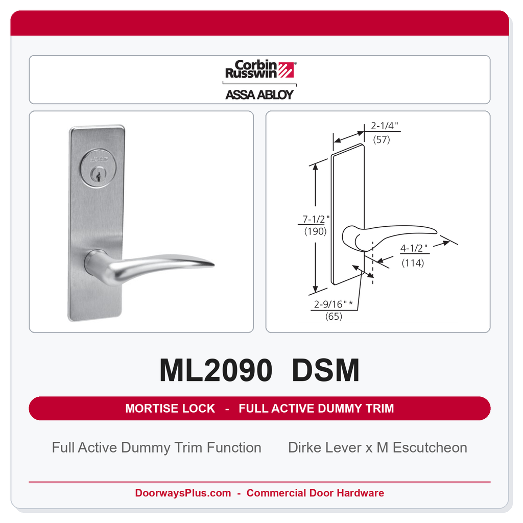 Corbin Russwin ML2090 DSM Full Active Dummy Trim | Grade 1 Commercial