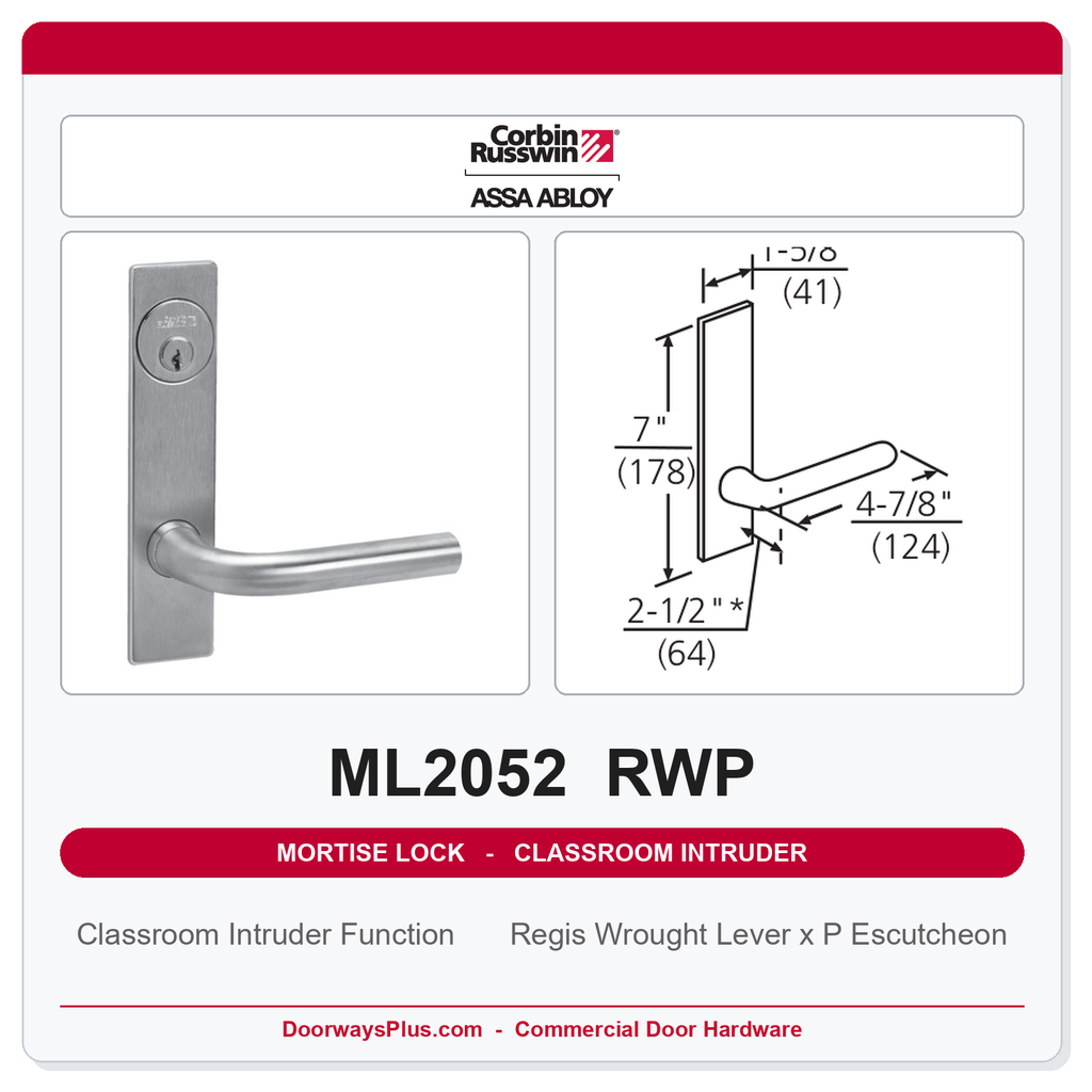 Corbin Russwin ML2052 RWP Classroom Intruder Mortise Lockset | Grade 1 Commercial