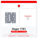 Hager 1761 4x4 Stainless Steel Spring Hinge | US32D | 1/4" Radius