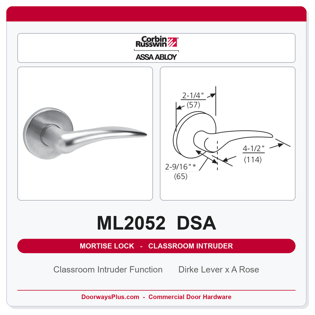 Corbin Russwin ML2052 DSA Classroom Intruder Mortise Lockset | Grade 1 Commercial