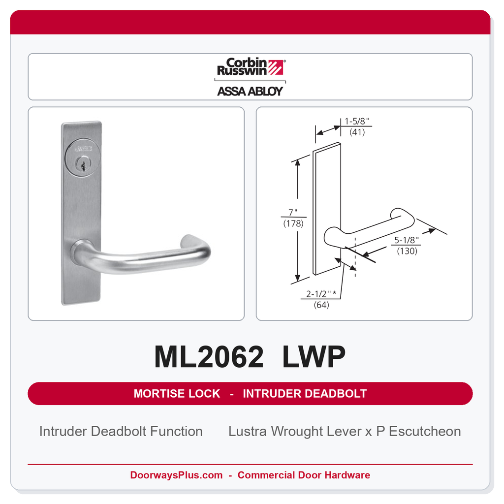Corbin Russwin ML2062 LWP Intruder Deadbolt Mortise Lockset | Grade 1 Commercial