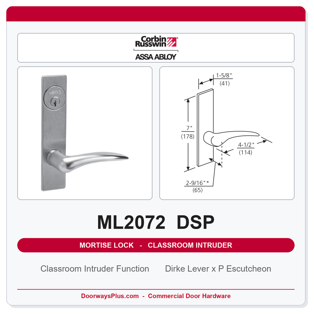 Corbin Russwin ML2072 DSP Classroom Intruder Mortise Lockset | Grade 1 Commercial