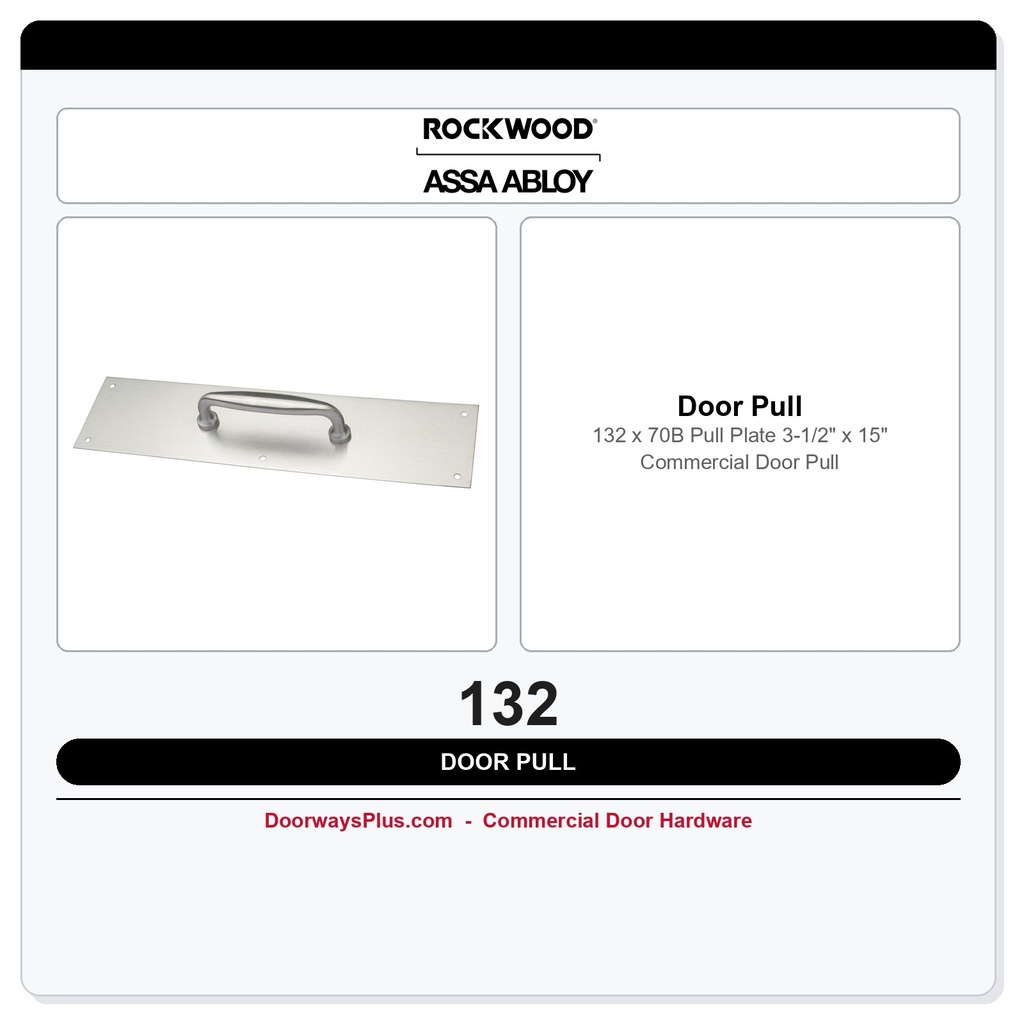 Rockwood 132 x 70B Pull Plate | 3-1/2" x 15" Commercial Door Pull