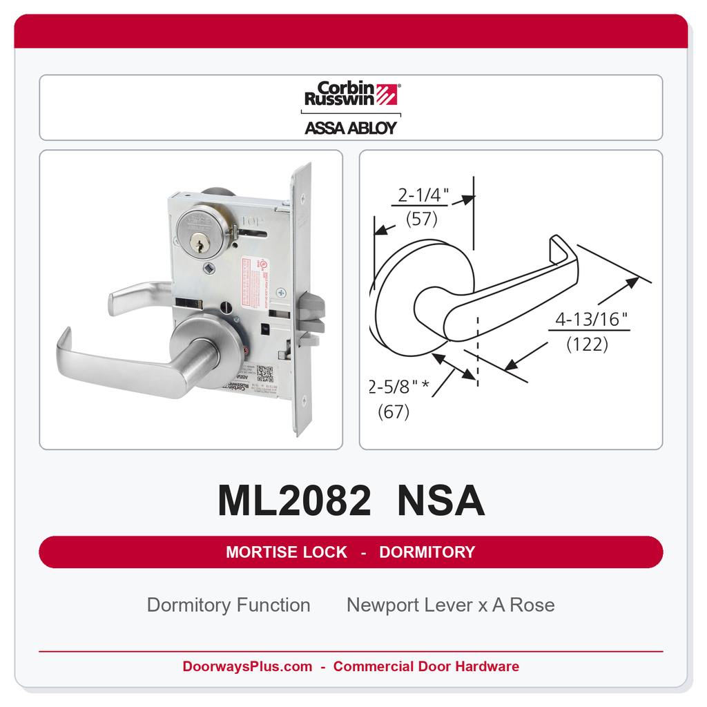 Corbin Russwin ML2082 NSA Dormitory or Exit Mortise Lockset | Grade 1 Commercial