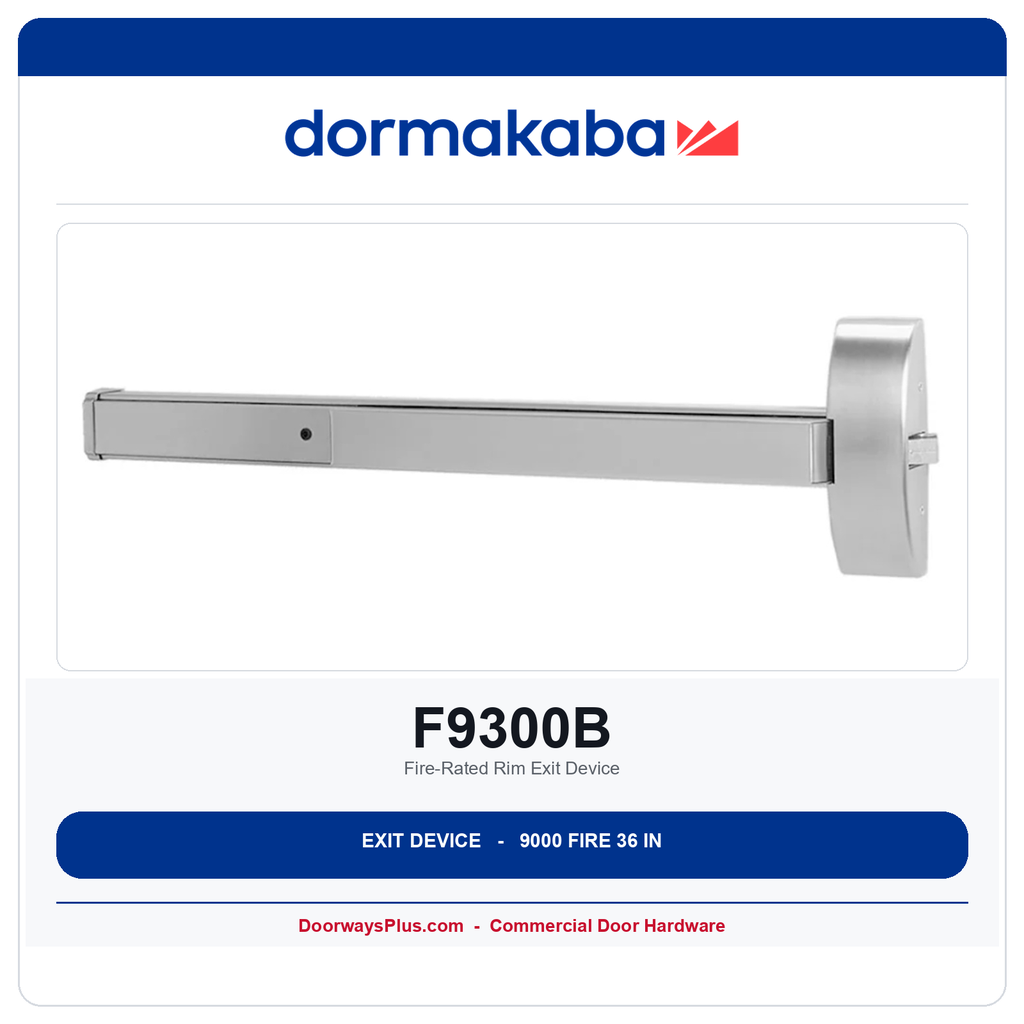 Dorma F9300B Fire-Rated Rim Exit Device | 36 in Wide Stile | 9000 Series | ANSI Grade 1 | Exit Only
