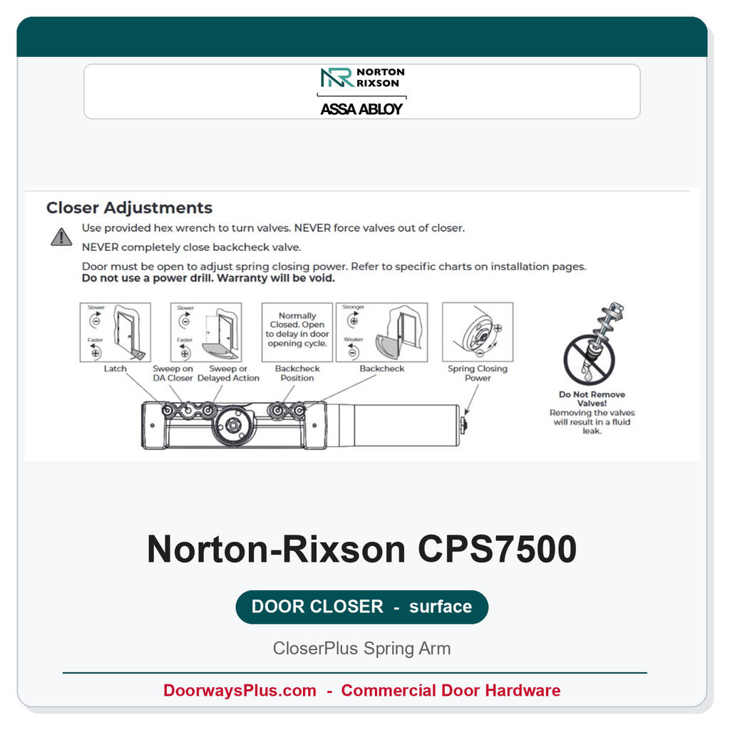 Norton CPS7500 Surface Door Closer | CloserPlus Spring Parallel Arm | 689