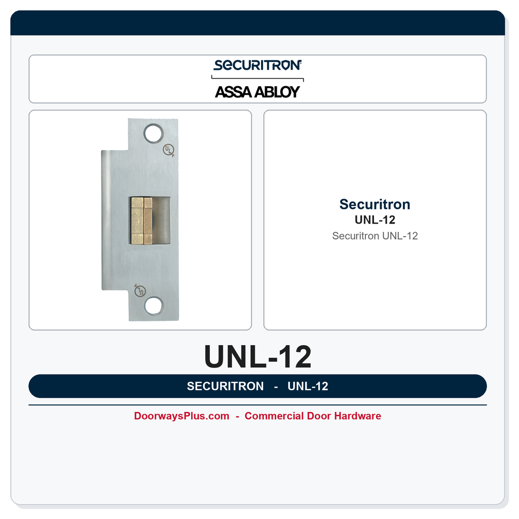 Securitron UNL-12 UnLatch Electric Strike for Cylindrical Locks - 12 VDC, Fail Secure, Stainless Steel