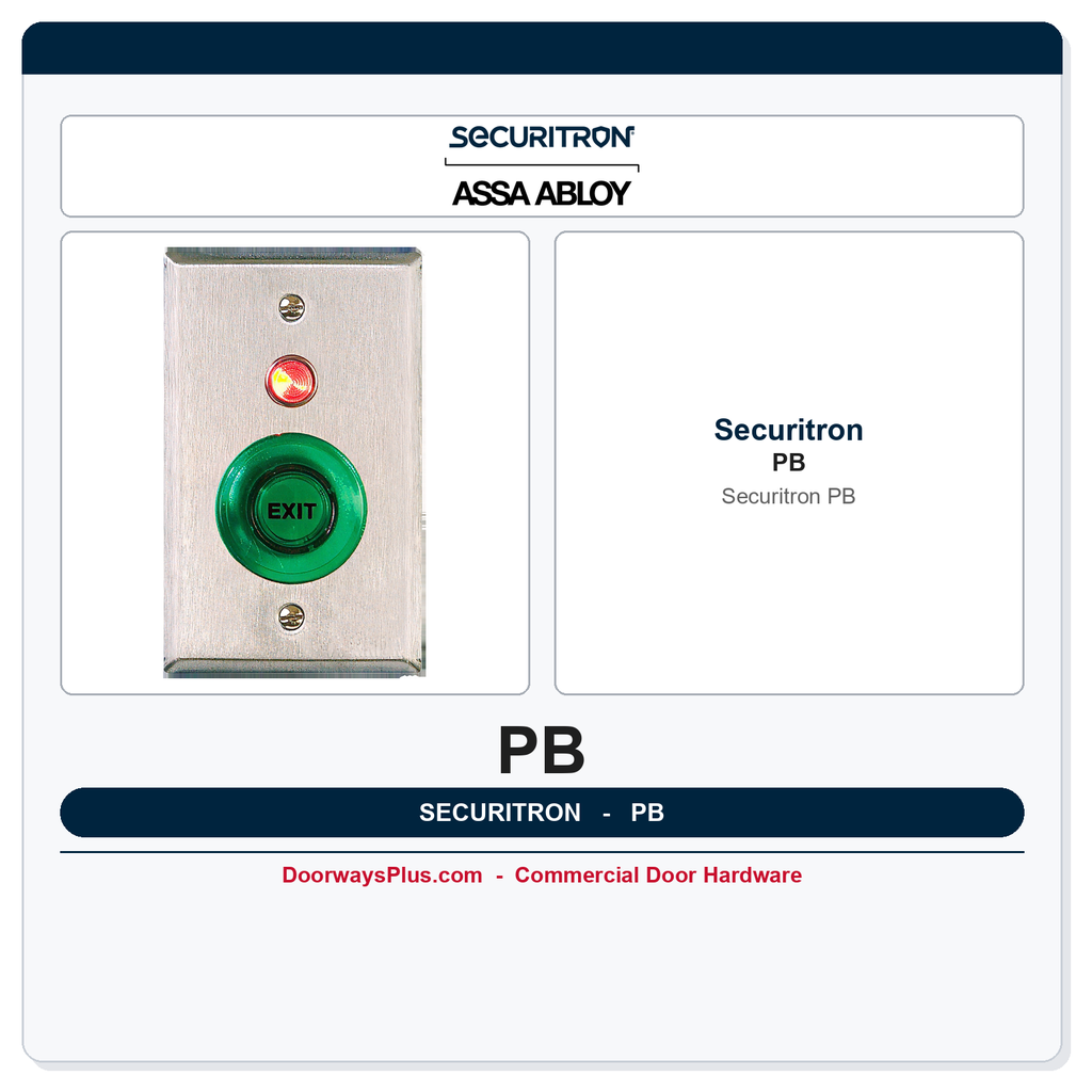 Securitron PB Push Button - 1-1/2 in, Illuminated, Momentary, DPST, Single Gang