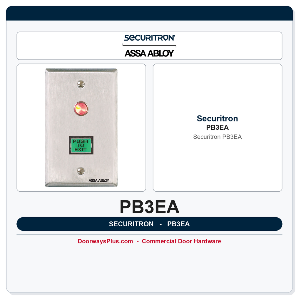 Securitron PB3EA Push Button - 3/4 in Rectangle, Non-Illuminated, Alternate, Single Gang