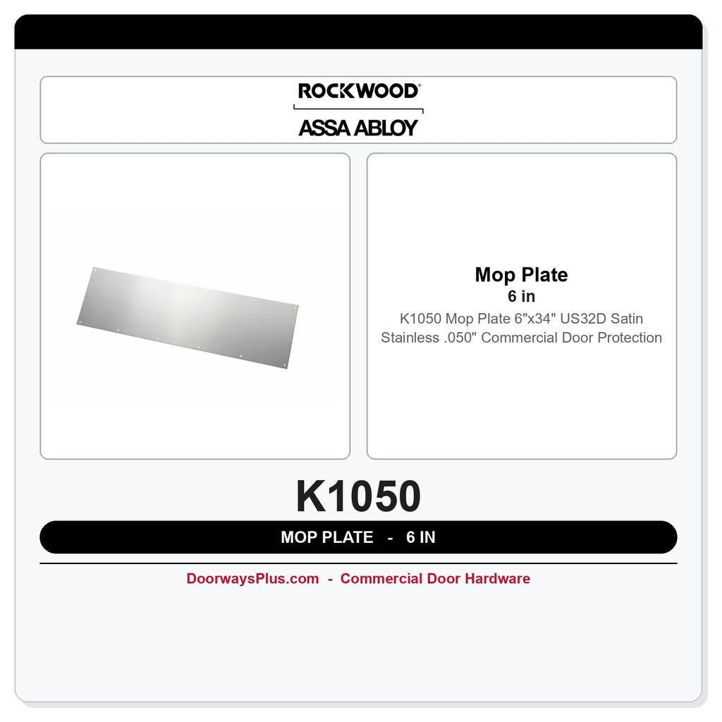 Rockwood K1050 Mop Plate 6"x34" US32D Satin Stainless .050" | Commercial Door Protection