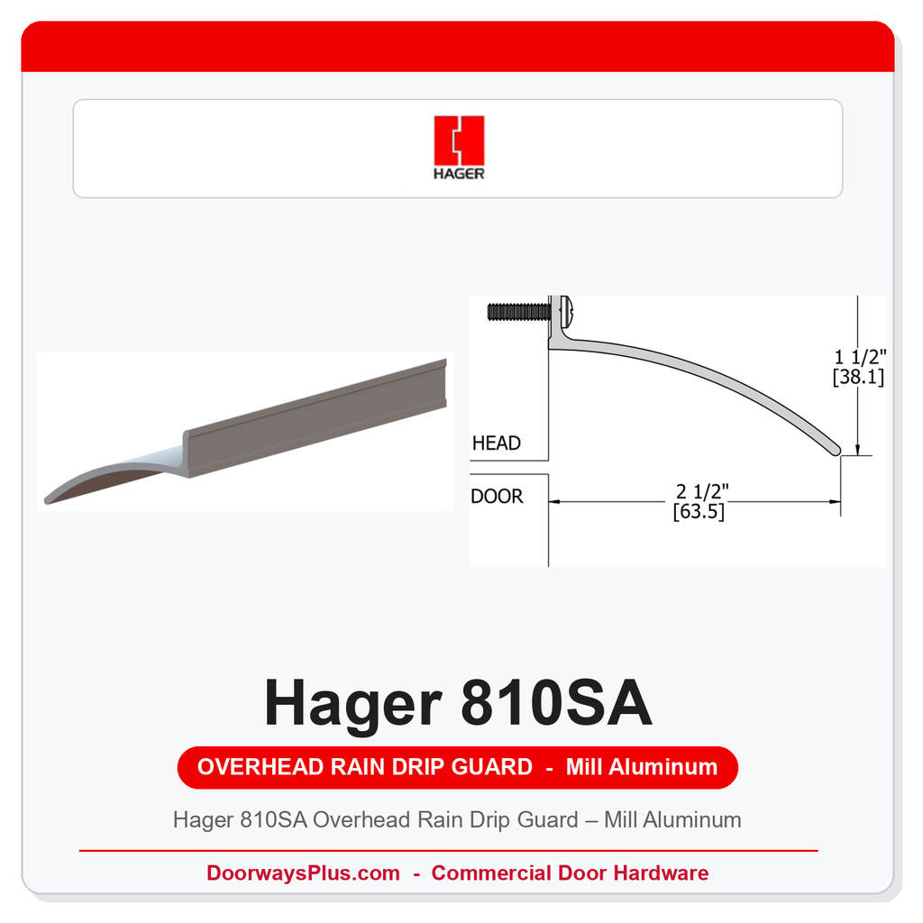 Hager 810SA Overhead Rain Drip Guard – Mill Aluminum (US28/628)
