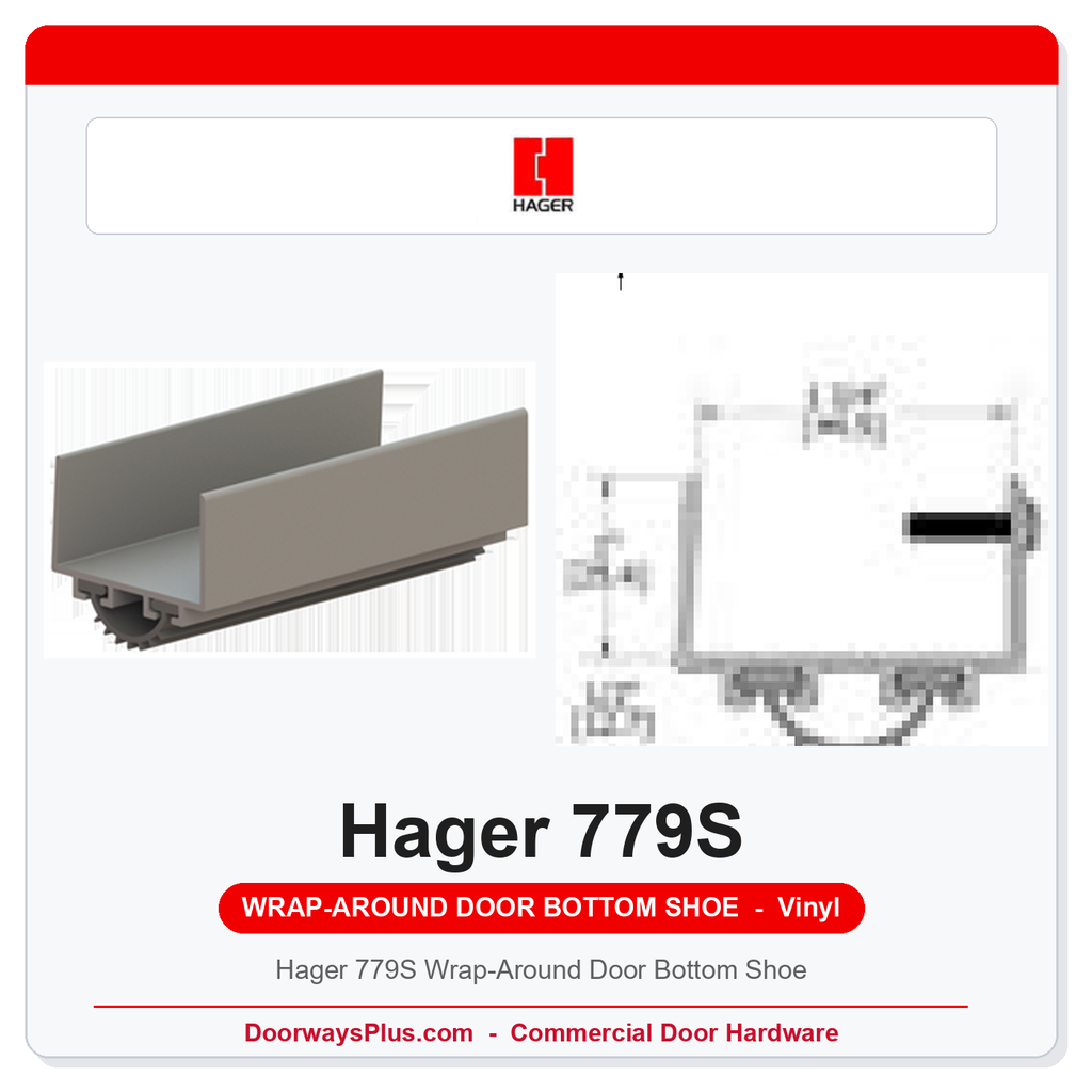 Hager 779S Wrap-Around Door Bottom Shoe | Grey Vinyl | 36 In | UL10C Fire Rated