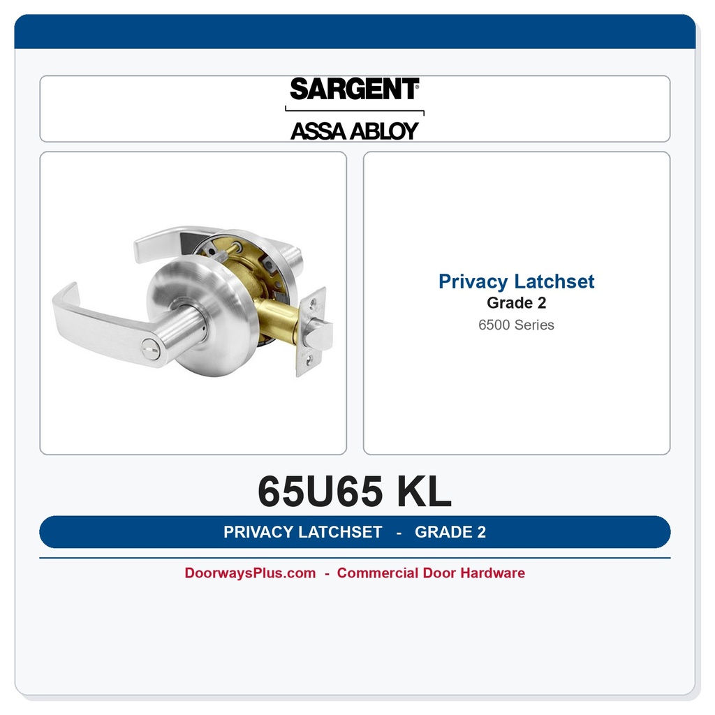 Sargent 65U65 KL Privacy Cylindrical Latchset — Grade 2 Commercial