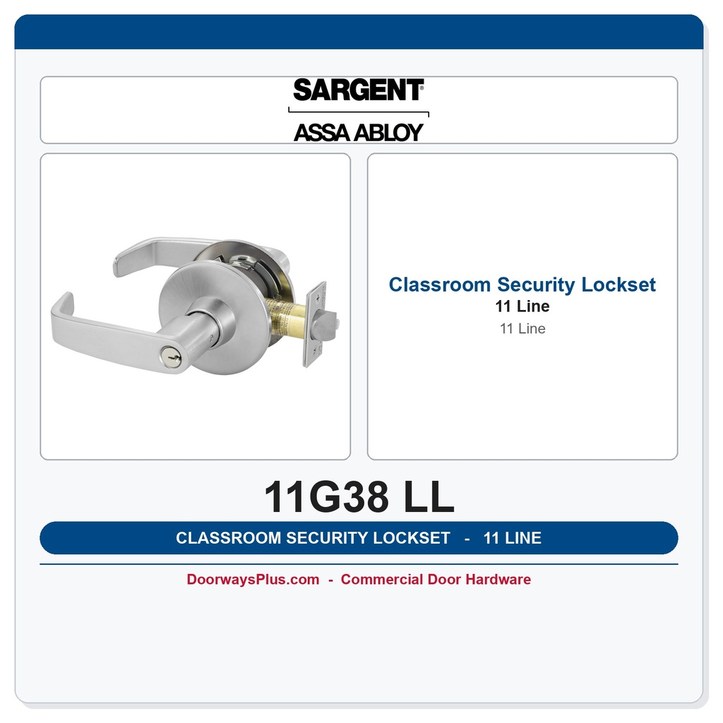 Sargent 11G38 LL Classroom Security Intruder Mortise Lockset, Extra Heavy Duty