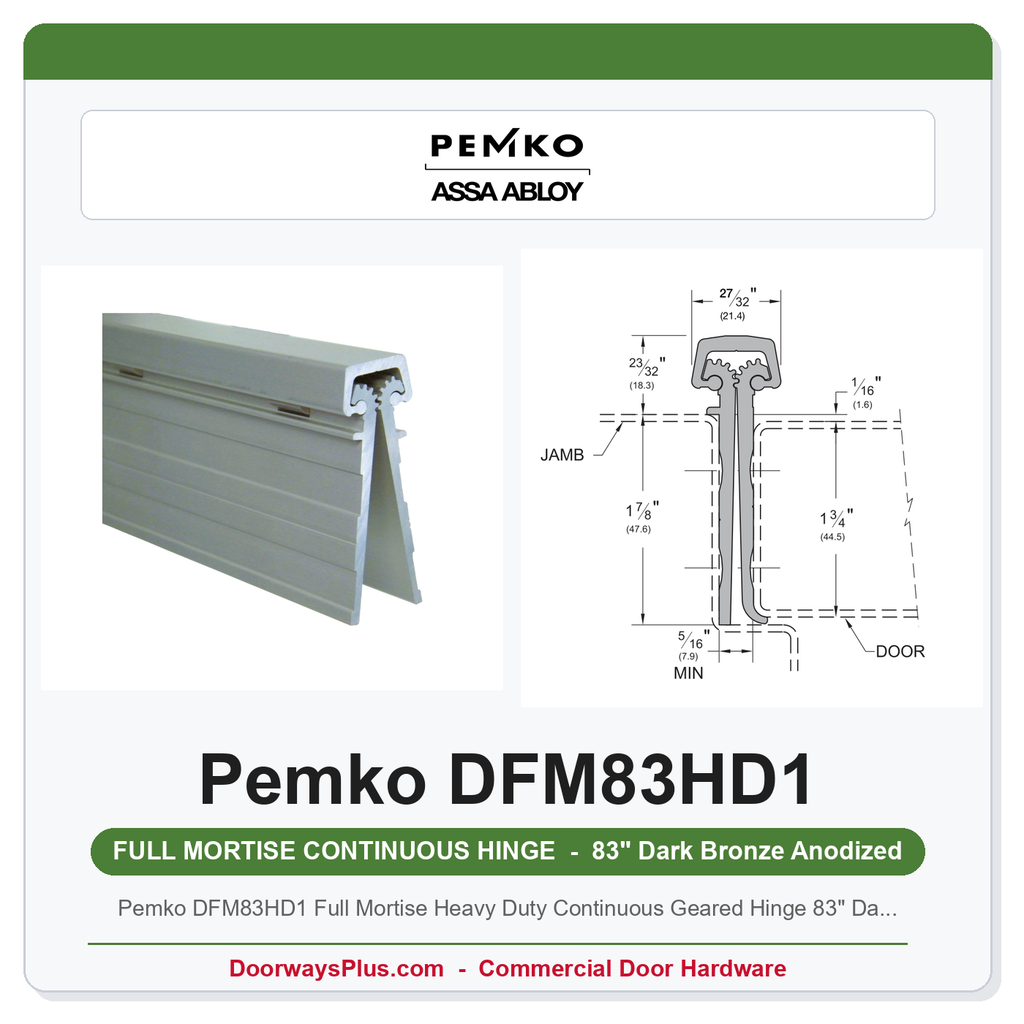 Pemko DFM83HD1 Full Mortise Heavy Duty Continuous Geared Hinge 83" Dark Bronze Anodized