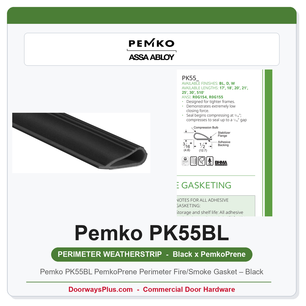 Pemko PK55BL PemkoPrene Perimeter Fire/Smoke Gasket – Black | UL 10C & UL 1784