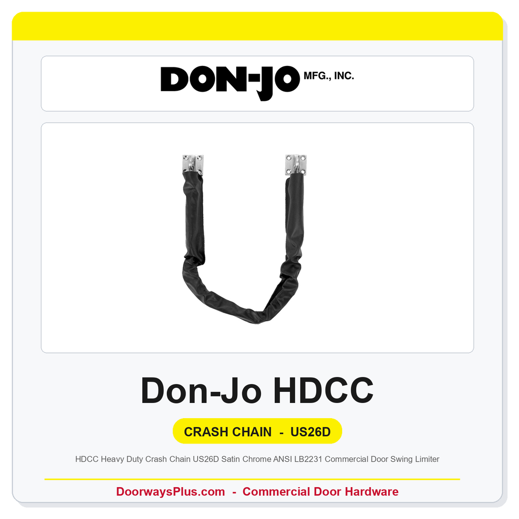 Don-Jo HDCC Heavy Duty Crash Chain | US26D Satin Chrome | ANSI LB2231 Commercial Door Swing Limiter