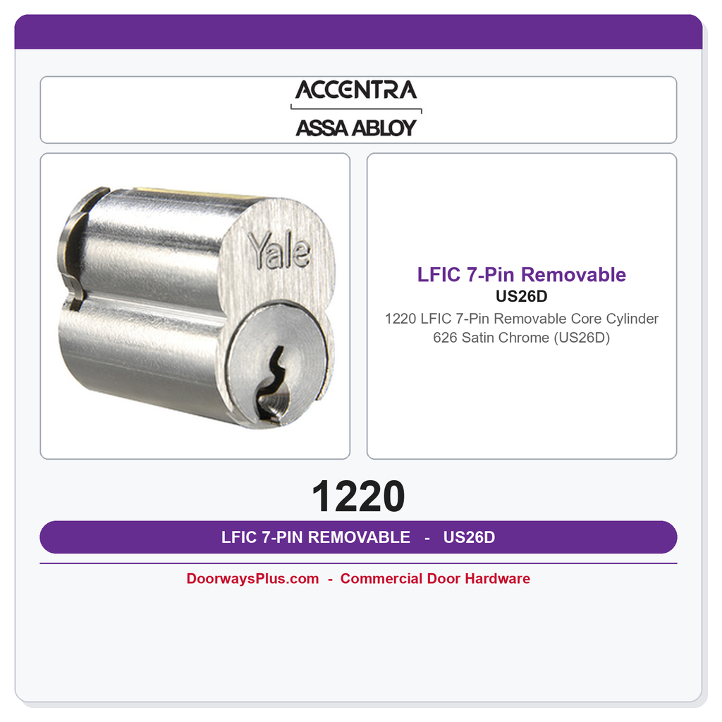 Accentra 1220 LFIC 7-Pin Removable Core Cylinder – 626 Satin Chrome (US26D)