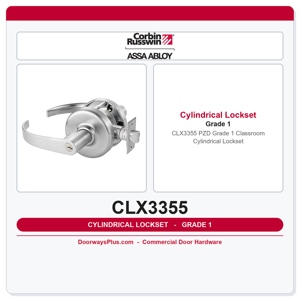 Corbin Russwin CLX3355 PZD Grade 1 Classroom Cylindrical Lockset