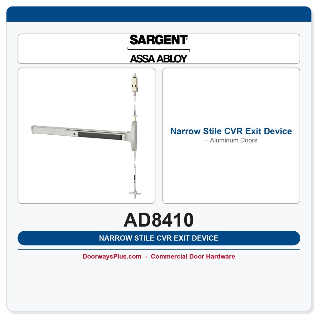 Sargent AD8410 CVR Exit Device | Narrow Stile Aluminum
