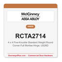 McKinney RCTA2714 4x4 Five-Knuckle Standard Weight Round Corner Hinge | Full Mortise