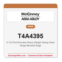 McKinney T4A4395 4-1/2 Swing Clear Hinge | Five-Knuckle Heavy Weight Stainless Steel Beveled Edge