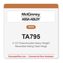 McKinney TA795 4-1/2 Swing Clear Hinge | Three-Knuckle Heavy Weight Reversible