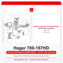 Hager 780-157HD Roton Continuous Geared Hinge | Full Surface Heavy Duty Clear Anodized Aluminum 83/95"