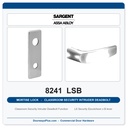 Sargent 8241 LSB Trim Classroom Security Intruder Deadbolt Mortise Lockset | LA Keyway, Grade 1 Commercial