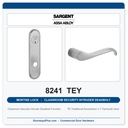 Sargent 8241 TEY Trim Classroom Security Intruder Deadbolt Mortise Lockset | LA Keyway, Grade 1 Commercial