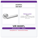 Accentra VIR 8820FL Hotel Guest Mortise Lockset – ANSI/BHMA Grade 1, UL Fire Rated, 626 Satin Chrome