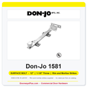 Don-Jo 1581 Surface Bolt | 12", 1-1/8" Throw, UL Listed, ANSI L84161